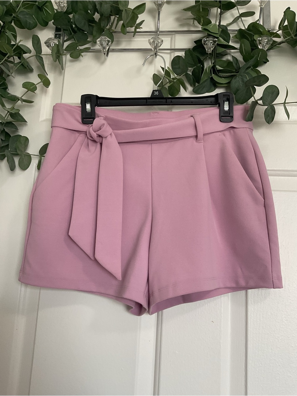 LOFT High-Rise Self-Tie Shorts - Dusty Pink - Picture 4 of 8
